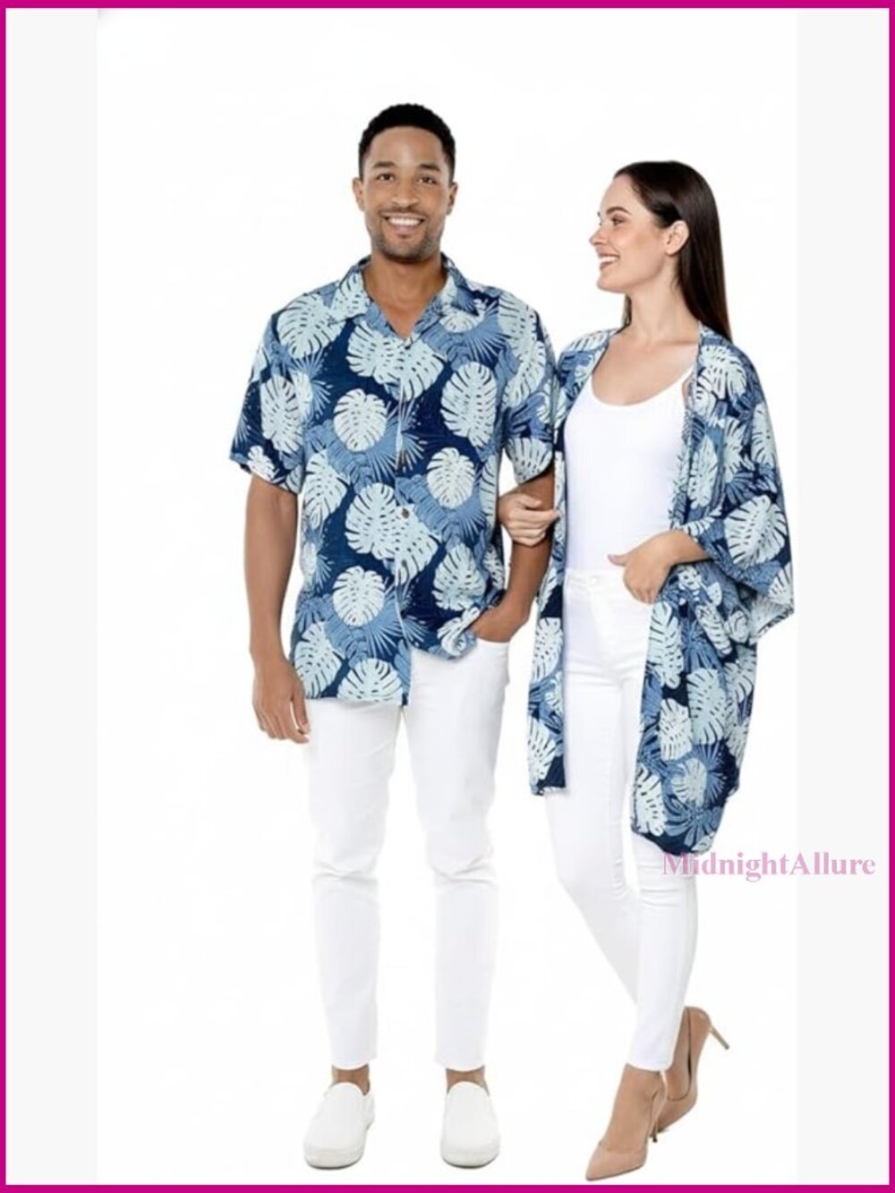 Couple Matching Hawaiian Luau Shirt and Kimono Set Rayon
